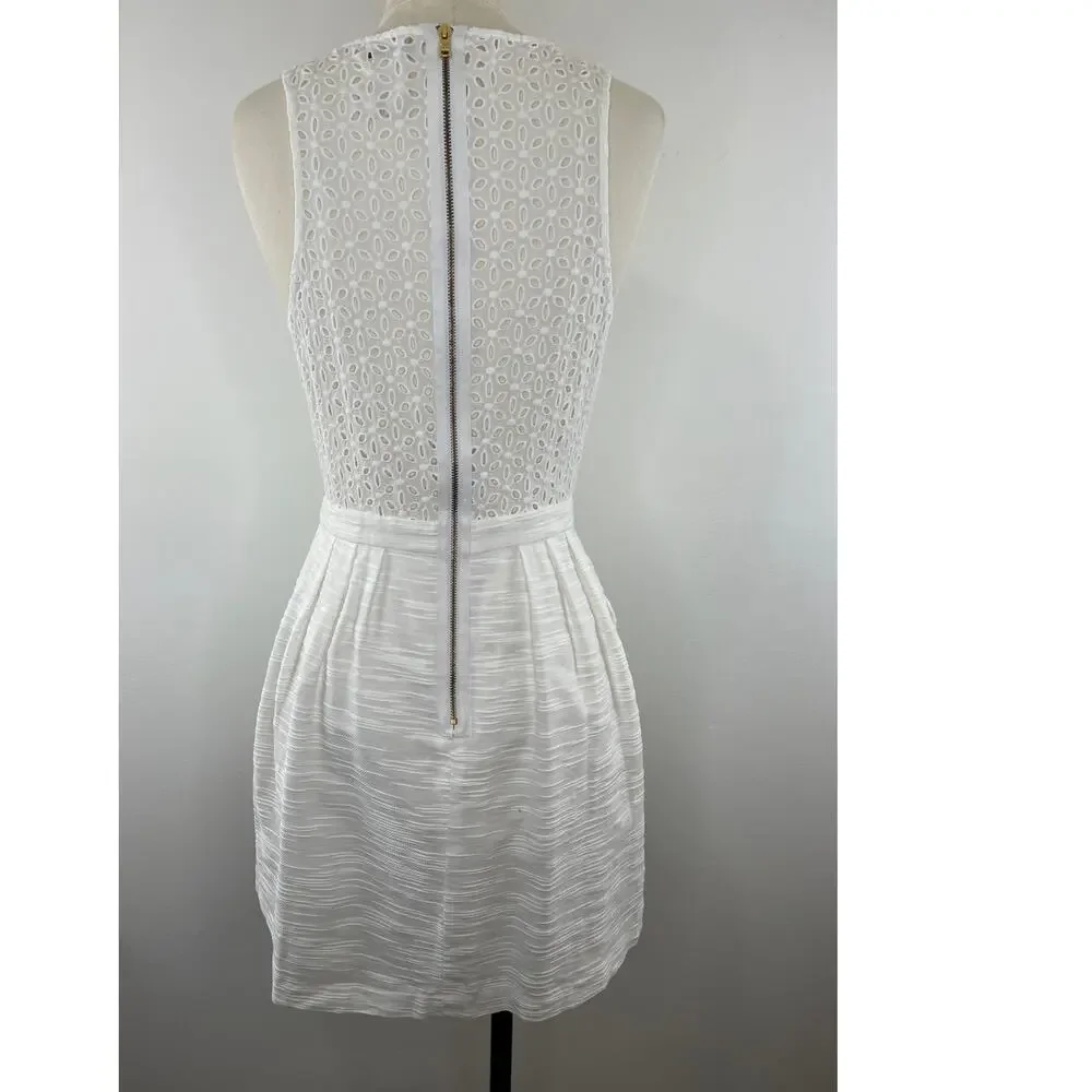 Ali Ra White Cotton Eyelet Cutout Crochet Sleeveless Fit Flare Short Dress 4 S